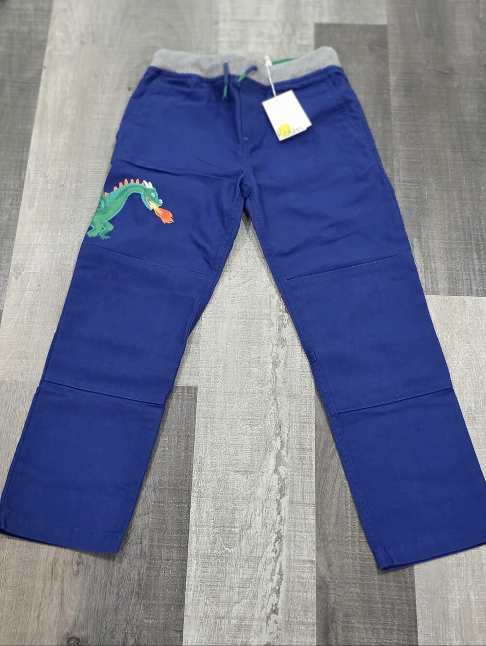 Boden Blue Cotton Blend Dragon Appliqué Boys Pants